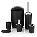Zuvo 6 Pcs Plastic Bathroom Accessory Set Luxury Bath Accessories Bath Set Lotion Bottles, Toothbrush Holder, Tooth Mug, Soap Dish, Toilet Brush, Trash Can, Rubbish Bin (Black)