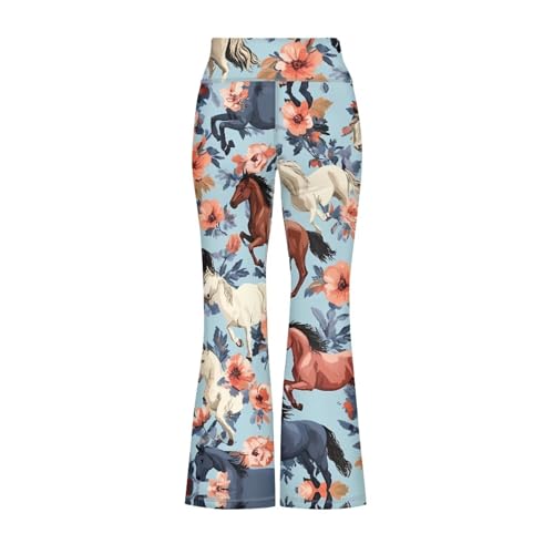 Image of Girls Leggings Floral Print High-Waisted Flared Pants 5-14 Years