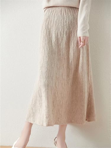 Women's Solid Wool Knitted Half Skirt Winter High Waisted Versatile Slimming A-Line3