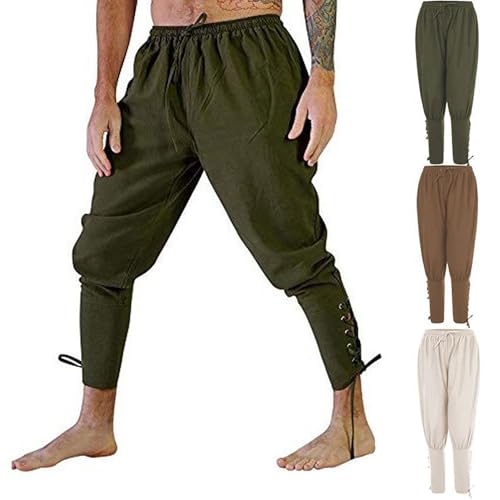 Letuwj Men's Ankle Strap Pants Trousers Medieval Pants2