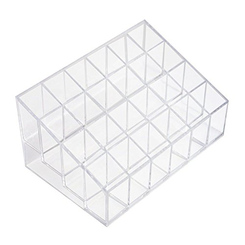 Tirain Cosmetic Organiser Lipstick Holder Clear Acrylic Table Makeup Storage Box for Make Up with 24 Sections, Trapezoid Lipstick Organizer