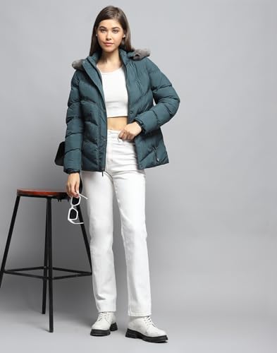 Image of Monte Carlo Womens Solid Green Detachable Hood Full Sleeve Jacket