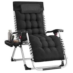 SONGMICS Sonnenliege klappbar, Liegestuhl, Kissen abnehmbar, Gartenstuhl Stahlgestell, Relaxliege bis 110 kg belastbar, Kopfkissen verstellbar, Tasche, Tablett, für Balkon, schwarz GLB040BZ02