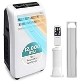 SereneLife Portable Air Conditioner with Heat & Built-in Dehumidifier 12,000 BTU, Portable Heater & AC for Rooms up to 550 Sq Ft - Remote Control & Window Mount Exhaust Kit Included