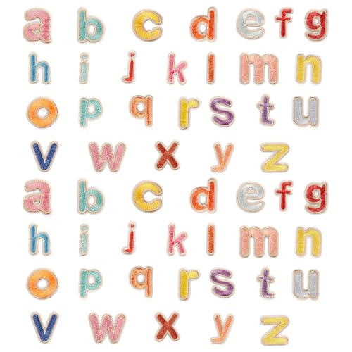 52PCS Mini A-Z Letter Iron on Patches, 26 Alphabet Theme Embroidered Applique Patch, Colorful Sew on Embroidery Patches for Clothes Backpack Jean Jacket Hat Bag DIY Sewing Craft Decoration