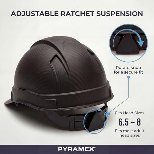PYRAMEX Ridgeline Cap Style Hard Hat, Vented, 4-Point Ratchet Suspension, Black Graphite Pattern - Image 7