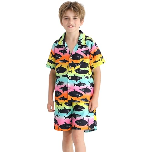 Image of Weixinbuy Boys Summer Outfits Short Sleeve Hawaiian Shirt and Shorts Vacation Set for Kids Summer Clothes Set
