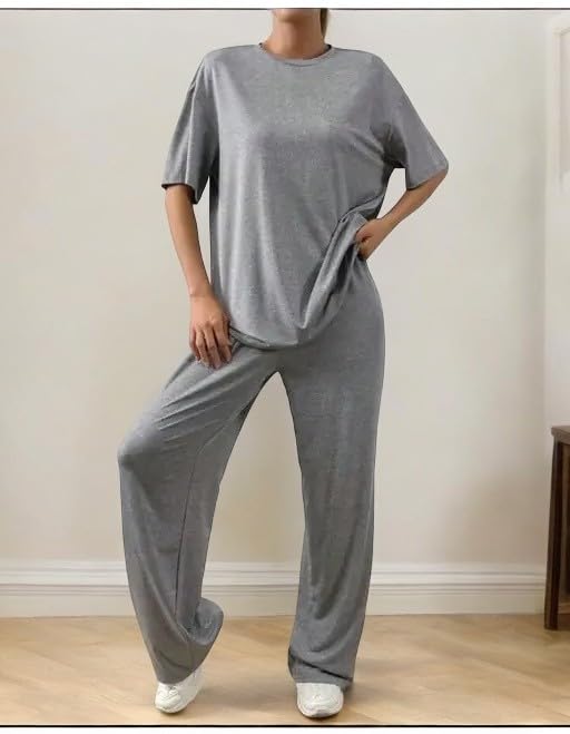 Image of My Swag Womens 2 Piece Outfits Co Ords Set Casual Half Sleeves Round Neck T-Shirts & Pants Pajama Set Cods Set for Women & Girls
