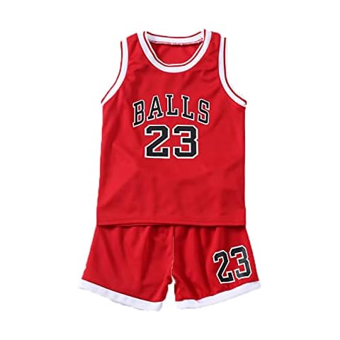 Admireme Kids Sports Shorts Set Boys Girls Jerseys Tracksuit 2 Piece Basketball Performance Tank Top Mesh Shorts Set (Red, 5 Years) Cover