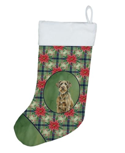 Caroline's Treasures Chestnut Wirehaired Pointing Griffon Christmas Poinsettas Holiday Stocking Double-Sided Print, Polyester Suede,11x18, Made in USA