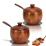 Cyrank 2Pcs Caja de Madera para Sal o Especias con Tapa y Cuchara,Caja de Sal y Pimienta para Condimentos Set de Caja de Condimentos,Tarro de Madera para Especias Utensilios de cocina