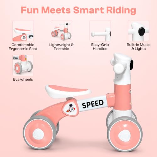 Image of Toyzone Impex Pvt Ltd Toyzone Balance Bicycle Pink |Bicycle Ride On|Push Cycle with Music & Lights |Manual Mini Ride on for Boys & Girls|Sturdy First Riding Toy | Kids