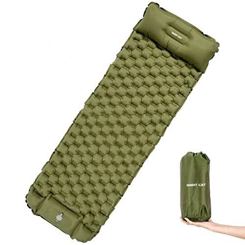 Image of Night Cat Inflatable Sleeping Pads Mat Bed with Pillow Foot Pump for Camping Backpacking Hiking Ultra-Light Compact Comfortable Extendable 77 inchx25.5 inch