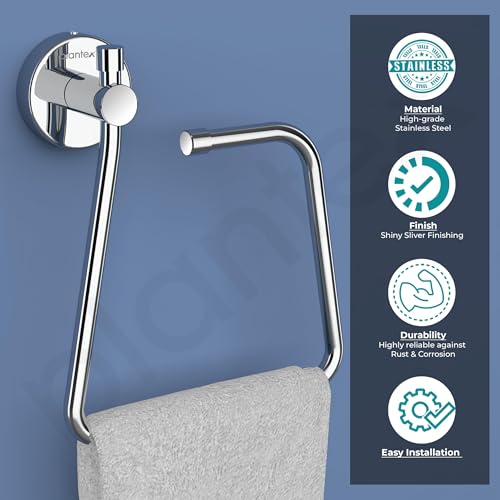 Image of Plantex Towel Ring for Bathroom /Stainless Steel Napkin Hanger for Wash Basin /Bathroom Accessories - Pack of 2 (Chrome)