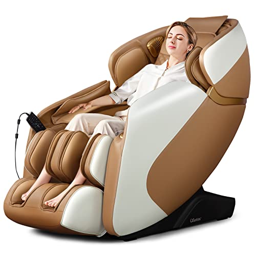 COSTWAY Sillón de Masaje de Cuerpo Completo, Silla Shiatsu Gravedad Cero con Sistema de Masaje de Aire y Calefacción Incorporado, Reclinable con Control de Voz y Altavoz Bluetooth (Marrón Claro)