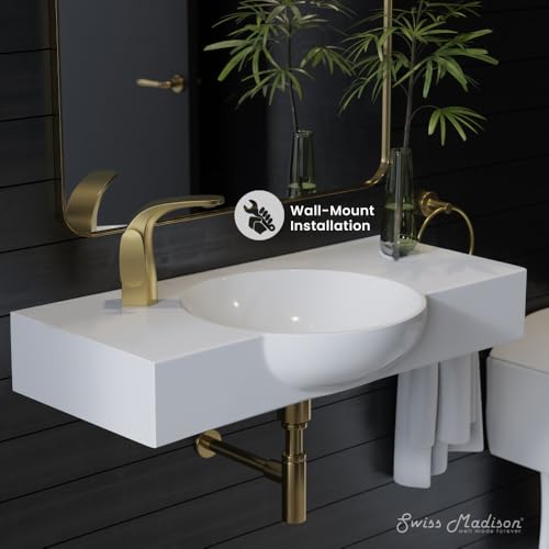 Swiss Madison Chateau 30\" Wall-Mounted Sink Center Basin with Left Side Faucet Mount in Glossy White - Thumbnail 3