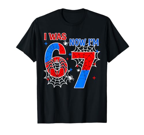 I was 6 Now I'm 7 Year Old Boy Kids 7th Birthday Spider Web T-Shirt