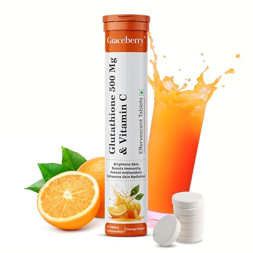 Image of Graceberry Glutathione Tablets for Glowing Skin | 20 Effervescent Tablets with L-Glutathione & Vitamin C | Sugar-free Antioxidant & Skin Glow Supplement for Skin Radiance | Orange (Pack of 1)