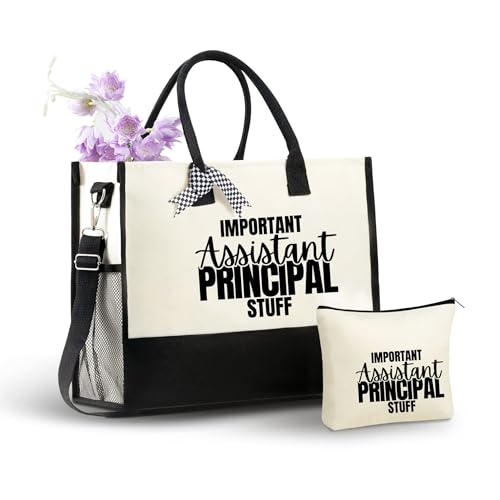 Image of InnoBeta Assistant Principal Gifts for Women Canvas Tote Bag, Assistant Principal Gifts Tote with Top Zipper Closure and Shoulder Strap for Birthday, Mother's Day, Christmas