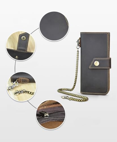 Vintage Mens Genuine Leather Bifold Wallet with Removable Security Chain RFID Blocking (Black,M)3