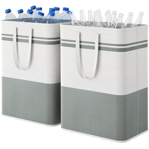Lifewit 2 Stück Pfandflaschen Sammelbehälter mit Deckel80L, Groß Pfandflaschen Aufbewahrung, Behälter Leergut & Altglas Aufbewahrung, Flaschensammler Küche Abstellraum Flaschentasche, Grau und Weiss