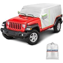 SUPAREE Covers Waterproof 4 Door, Jeep Wrangler 4 Door Waterproof Rain Cover - Windproof Hooks & Driver Door Zipper, UV Protection Outdoor Sun Rain Wind Snow Protection,Slivery Storage Bag