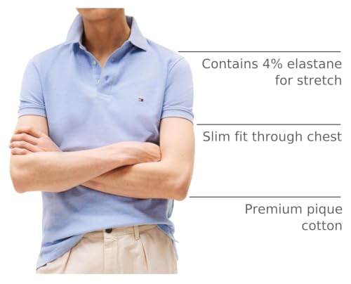 Image of Tommy Hilfiger Men's Short Sleeve Polo Shirts in Slim Fit with Stretch and Organic Pique Cotton