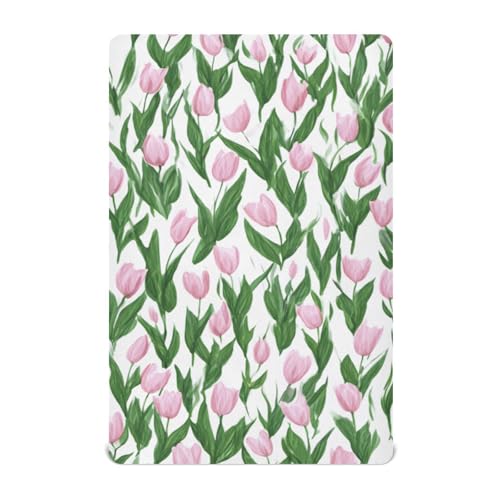 Image of Crib Sheet Breathable Soft Crib Mattress Sheet for Baby Toddler Boys Girls Fitted Crib Sheet Fit Standard Crib Mattress 39 x 27 Inch Small Tulips Pink