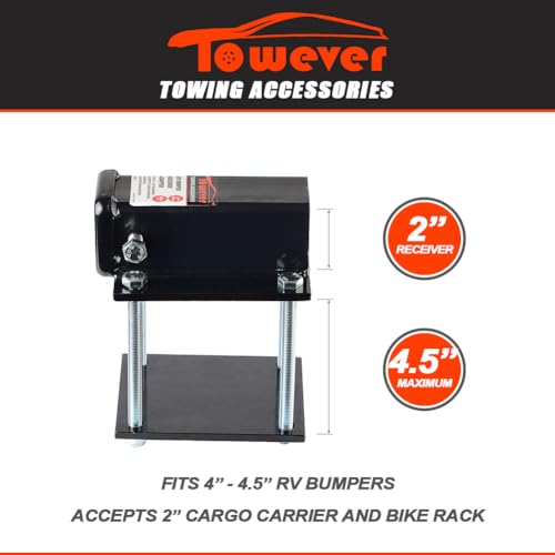Towever 83801 Towever RV Bumper Hitch Receiver 2 inches Adapter for 4-4.5 inches Travel Trailer Rear Bumper