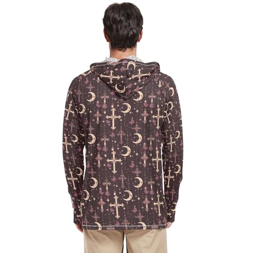 Gothic Darkness Moon Cross Purple Men's Sun Shirts Hoodies Long Sleeve Sailing Rash Guard UPF 50+ Sport Shirt S3