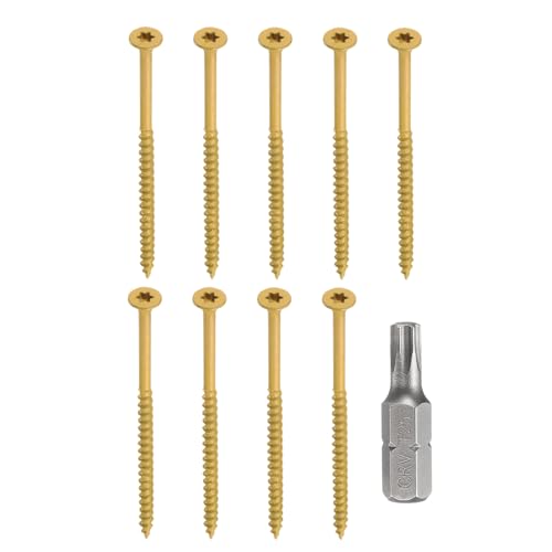 sourcing map 50pcs Deck Screws #10 x 4 Torx Exterior Wood Screws Rust Resistant Epoxy Coating Outdoor Decking Nails with T25 Star Drive Bit, for Decks Fences Machinery Ship