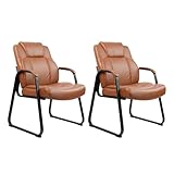 CLATINA Big & Tall 500 lb. Guest Chair, PU Leather Office Reception Chairs with Sled Base, Desk Chair No Wheels for Waiting Room Conference Lobby Computer Living Room, Brown, 2 Pack