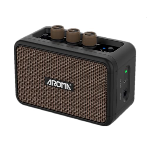 Original AROMA 5W Mini Guitar Amp for Electric Guitar Practice Only, 2-in-1 Bluetooth Speaker, 7H Playtime 2000mAh, Overdrive Switch, Dual Jacks, Portable Home Use