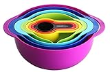 TRENDS home 8 Pc Stackable Mixing Bowl Set, Colorful Kitchen Mixing Bowls, Ideal kitchen mixing bowls, Nesting Mixing Bowls & Measuring Cups, Durable BPA Free Plastic Mixing Bowl set with handles.