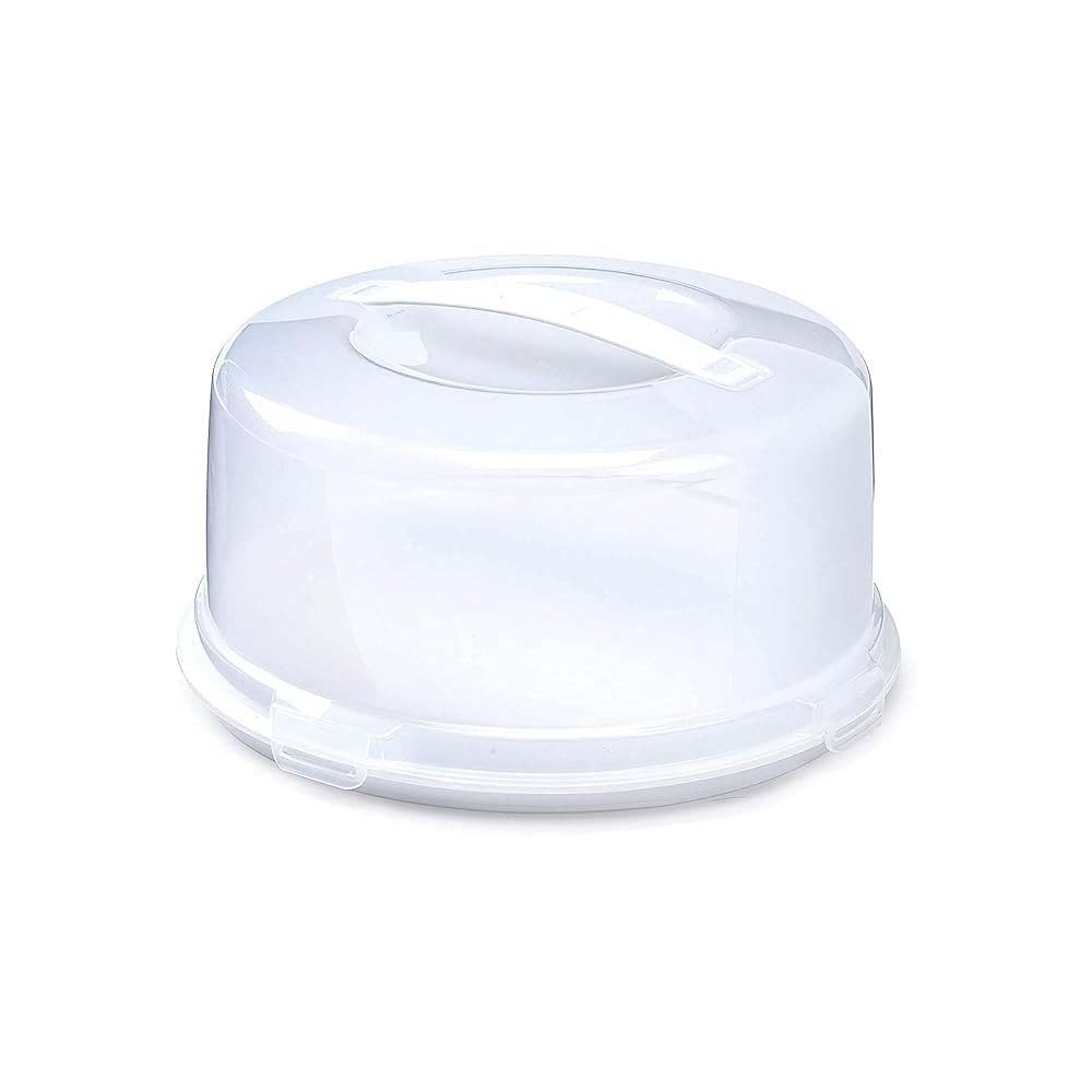 ZOPPER White Large Round Plastic Cake Box With Lockable Lid & Carry Handles Portable Cake Carrier Storage Container Fits 11 inch Ideal for Cakes, Cookies