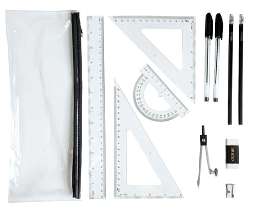 Simexo GCSE Exam Stationery Set – Back to School Kit with Clear Pencil Case, Pens, Geometry Set, Protractor, Compass, Pencils & Ruler – All-in-One Exam Essentials
