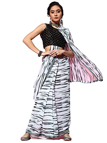 Image of AKHILAM Women's Crepe Printed Saree With Unstitched Blouse Piece (LIHAZ10 Parent)