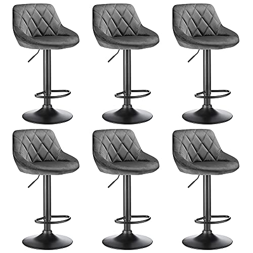 Tabouret de Bar Lot de 6 en Velours,4 tabourets de Cuisine,Rotation à 360 degrés,Lot de 4 en Velours,Robuste et Ultra Silencieux, pour Comptoir Bar ou Cuisine ,Chaise de Bar Spoon,Capacité 120KG (6pc)