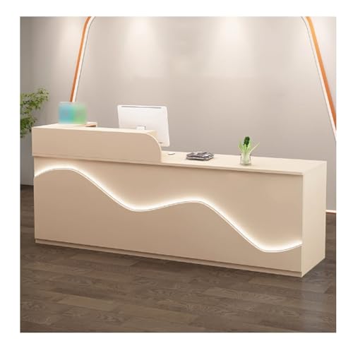 Moderno escritorio de recepción de oficina con luces LED, gran espacio de almacenamiento, diseño elegante para el hogar y el negocio, acabado crema, lado izquierdo, 100 cm