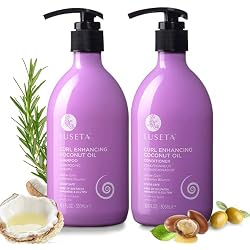 Luseta Curly Hair Shampoo and Conditioner Set with Coconut Oil, Unlimited Bounce and Definition for wavy and Coily hair, Reduce Frizz and Repair Dry Hair, for All Curl Types Sulfate Free 16.9Fl oz×2
