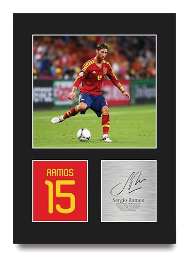 HWC Trading Sergio Ramos Spain Cadeaux imprimés photo autographe signée pour les fans de football et les supporters - A4 Portrait