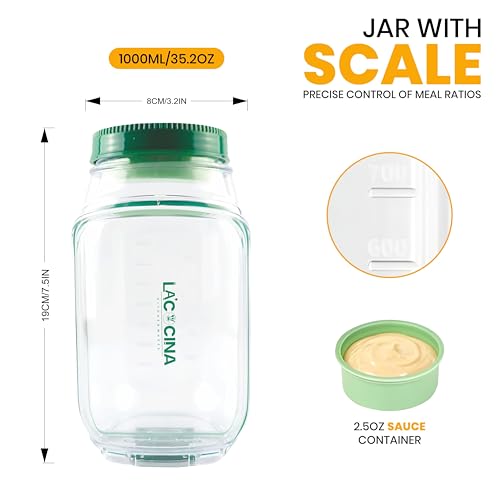 Image of La'Cocina Portable Salad Jar, Salad Pod Leakproof Container, Tritan Material, 4.5 Cup Capacity, Microwave and Dishwasher Safe, for Office, Gym and Travel
