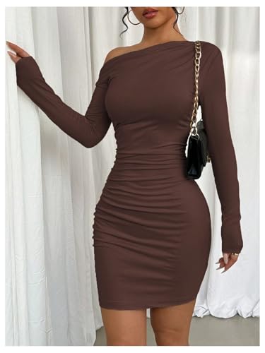 SOLY HUX Women's Ruched Bodycon Mini Dress Off The Shoulder Long Sleeve Fall Dresses4
