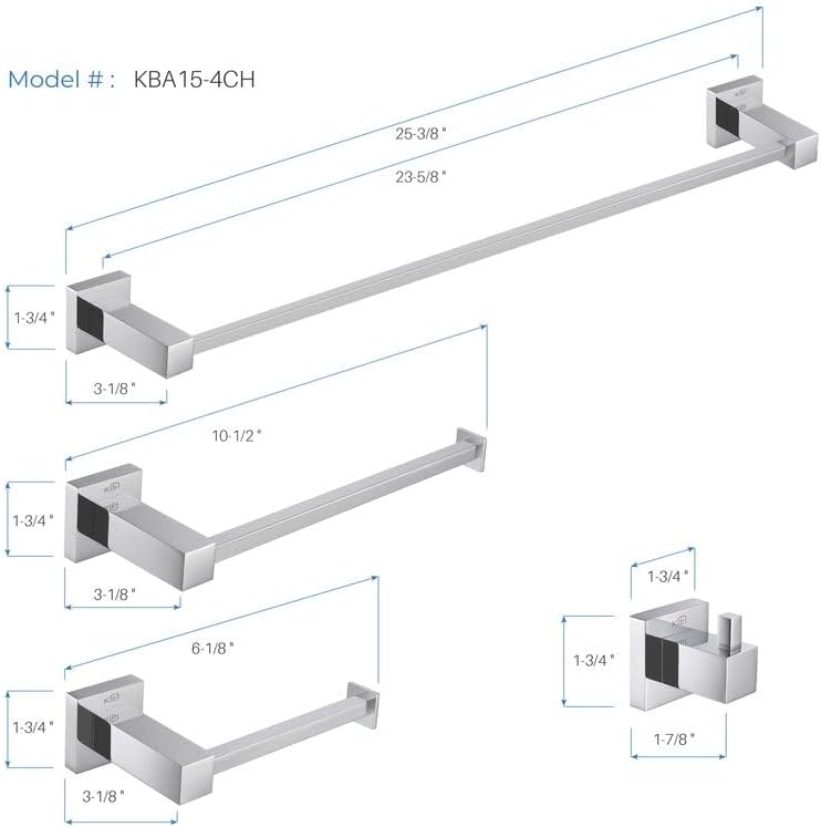 Miniatura 7 de KIBI Cube - Juego de accesorios de baño de 5 piezas, toallero, anillo para toallas, soporte para papel higiénico, ganchos para bata (cromado)