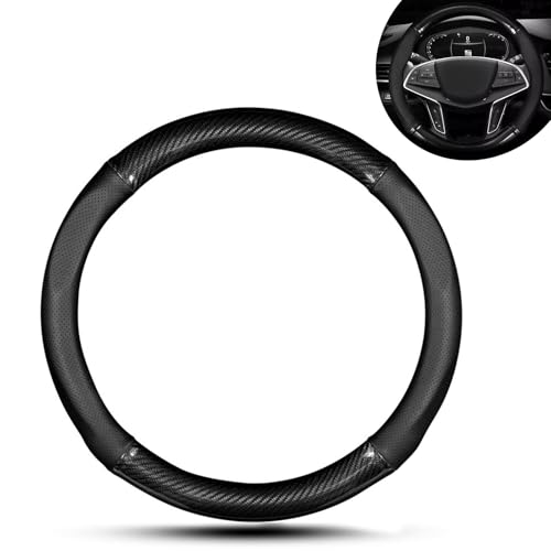 Car Steering Wheel Cover, Carbon Fiber Steering Wheel Cover, Non-Slip Steering Wheel Protector, Steering Wheel Accessories (Carbon Fiber Black #O-Shaped)