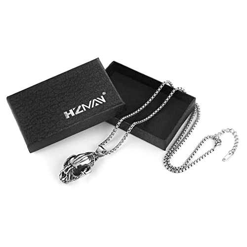 Hzman Men's Punk Pendant Necklace, Gothic Stainless Steel Openable Sabertooth Tiger Skull Jewelry (Silver) #TOP5