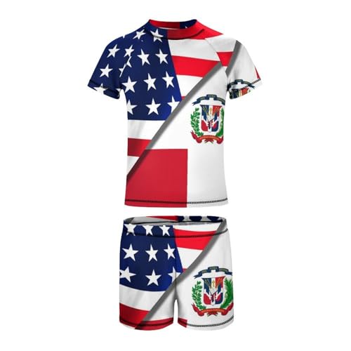 USA and Dominican Republic FlagChildren's Casual Swimsuit Set - Simple and Versatile9-11Y（140cm）2