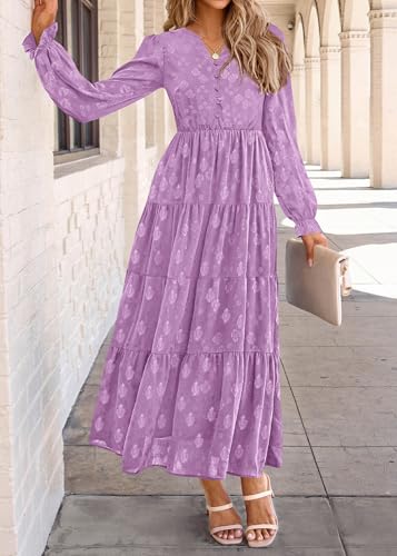 Image of KIRUNDO Spring Wedding Guest Dresses for Women 2026 Maxi Floral Long Sleeve Elegant Ruffle Tiered Flowy Party Long Dress