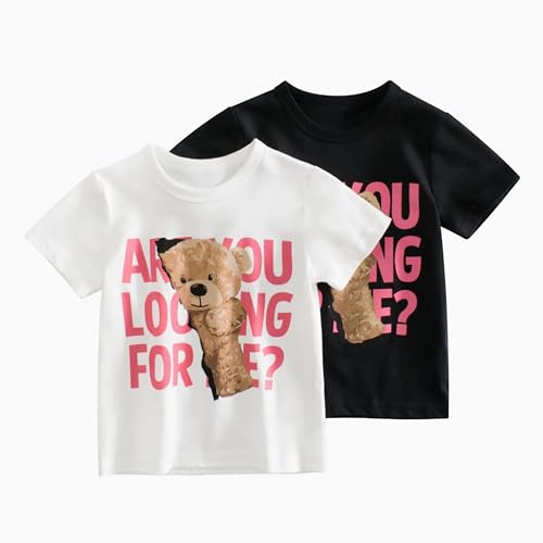 Image of 100% Cotton Girls T-Shirt 2-Pack Cute Tops Casual Soft Printed Toddlers Tees Layering 18Months-8Years