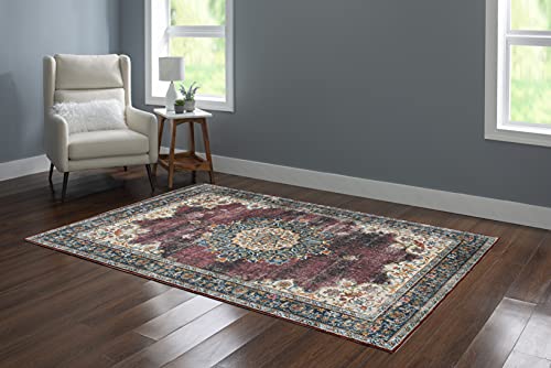 Tapete Lavable Linon 5' x 7' Color Carver Ivory & Burgundy miniatura 6